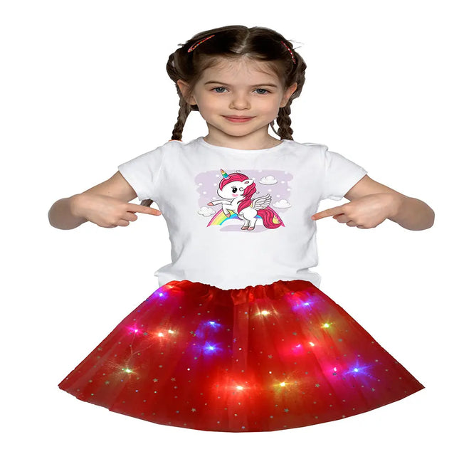 FancyDressWale Unicorn Red Tutu LED Skirt and Top Birthday Dress for Girls-B7 Fancydresswale