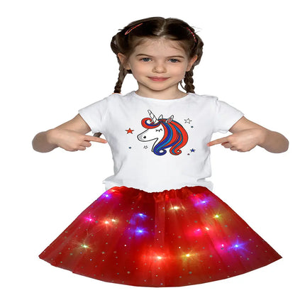 FancyDressWale Unicorn Red Tutu LED Skirt and Top Birthday Dress for Girls-B8 Fancydresswale