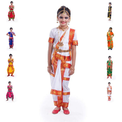 Fancydresswale Bharatnatyam dance Dress with Heavy Jewellery Combo - 10 Ornaments Fancydresswale