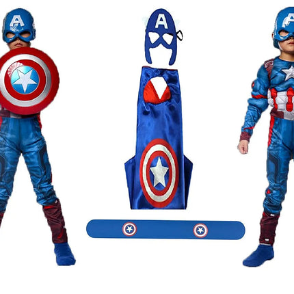 Fancydresswale Captain America Muscle dress with Shield, Cape and Bracelet Fancydresswale