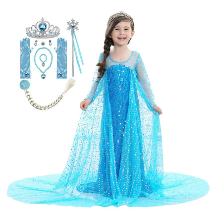 Fancydresswale Elsa Birthday Party Dress Up for Little Girls with Crown,Wand,Gloves Accessories 3-12 Years, Blue fancydresswale.com