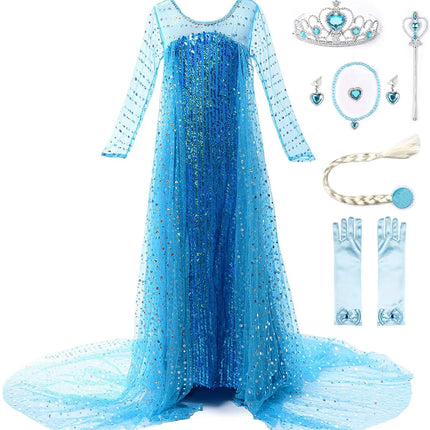 Fancydresswale Elsa Birthday Party Dress Up for Little Girls with Crown,Wand,Gloves Accessories 3-12 Years, Blue fancydresswale.com