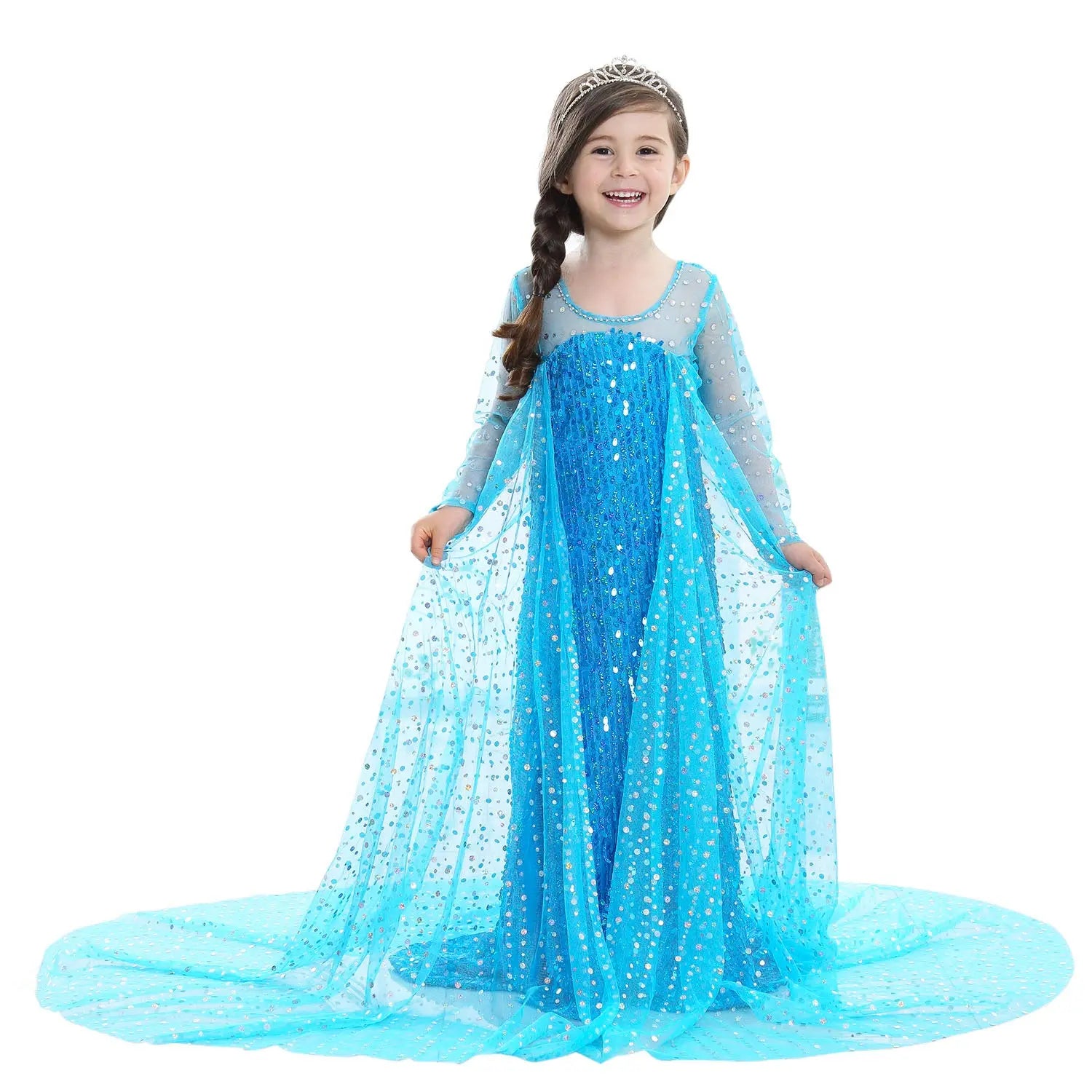 Fancydresswale Elsa Birthday Party Dress Up for Little Girls with Crown,Wand,Gloves Accessories 3-12 Years, Blue