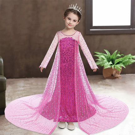Fancydresswale Elsa Princess Birthday Party Dress for Little Girls with Crown,Wand,Gloves Accessories 3-12 Years, Rose Red fancydresswale.com