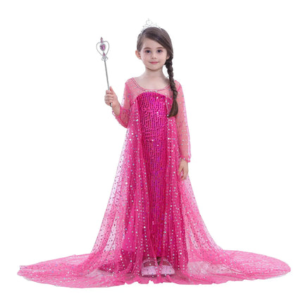 Fancydresswale Elsa Princess Birthday Party Dress for Little Girls with Crown,Wand,Gloves Accessories 3-12 Years, Rose Red fancydresswale.com