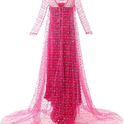 Fancydresswale Elsa Princess Birthday Party Dress for Little Girls with Crown,Wand,Gloves Accessories 3-12 Years, Rose Red fancydresswale.com