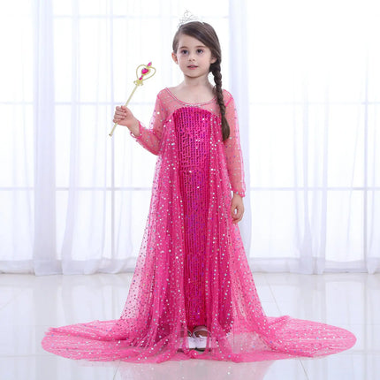 Fancydresswale Elsa Princess Birthday Party Dress for Little Girls with Crown,Wand,Gloves Accessories 3-12 Years, Rose Red fancydresswale.com