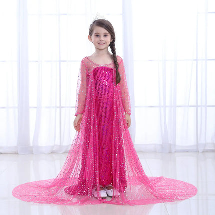 Fancydresswale Elsa Princess Birthday Party Dress for Little Girls with Crown,Wand,Gloves Accessories 3-12 Years, Rose Red fancydresswale.com