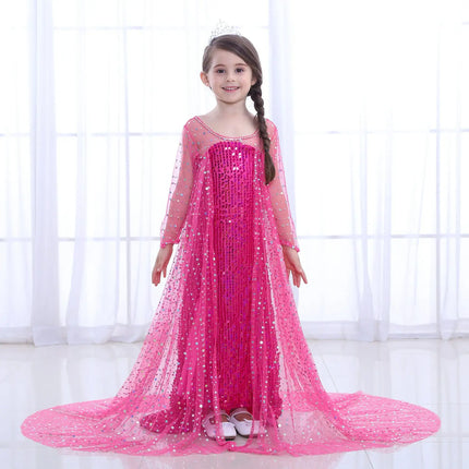 Fancydresswale Elsa Princess Birthday Party Dress for Little Girls with Crown,Wand,Gloves Accessories 3-12 Years, Rose Red fancydresswale.com