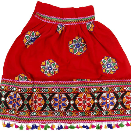 Fancydresswale Embroided Girls Ethnic Lehenga Choli and Dupatta Colour Red Gujrati Girl Navratri Dress Fancydresswale