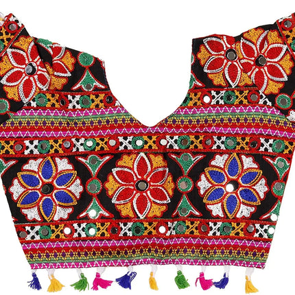 Fancydresswale Embroided Girls Ethnic Lehenga Choli and Dupatta Colour Red Gujrati Girl Navratri Dress Fancydresswale