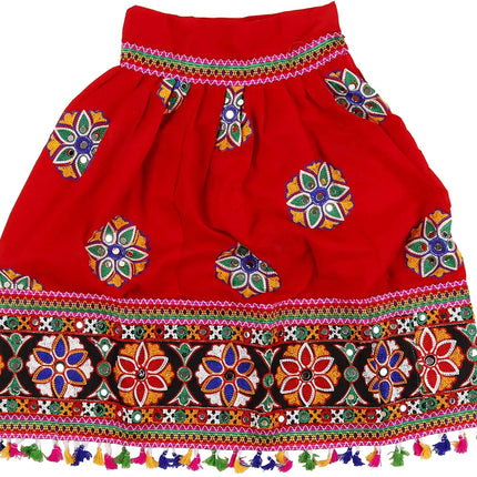 Fancydresswale Embroided Girls Ethnic Lehenga Choli and Dupatta Colour Red Gujrati Girl Navratri Dress Fancydresswale