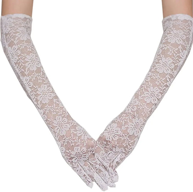 Fancydresswale Floral Lace Gloves for Wedding Opera Party Flapper Lace Gloves Stretchy Adult Size- White Fancydresswale.com
