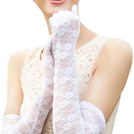 Fancydresswale Floral Lace Gloves for Wedding Opera Party Flapper Lace Gloves Stretchy Adult Size- White Fancydresswale.com