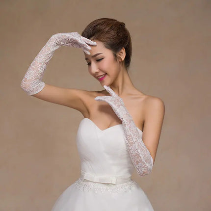 Fancydresswale Floral Lace Gloves for Wedding Opera Party Flapper Lace Gloves Stretchy Adult Size- White Fancydresswale.com