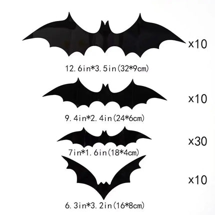 Fancydresswale Halloween 3D Bats Wall Decorations, Halloween Indoor Goth Room Home Decor Ornaments Batman Birthday Party Supplies Vintage Wall Decal Wall Sticker, 3 Sizes (Style-1-60 Pcs) Fancydresswale