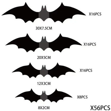 Fancydresswale Halloween 3D Bats Wall Decorations, Halloween Indoor Goth Room Home Decor Ornaments Batman Birthday Party Supplies Vintage Wall Decal Wall Sticker, 3 Sizes (Style-1-60 Pcs) Fancydresswale