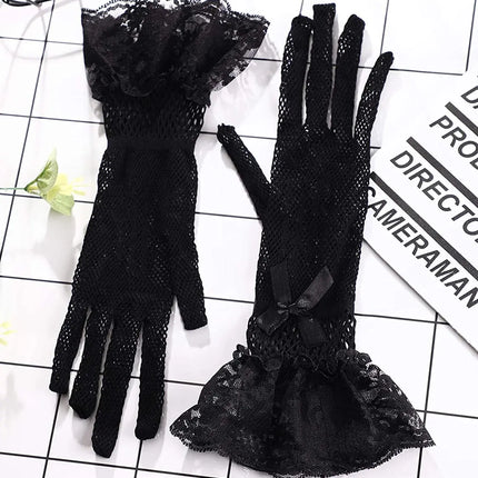 Fancydresswale Lace Vintage Bridal Elegant Party Full Finger Gloves for Party, wedding and Anniversaries; Black Color fancydresswale.com