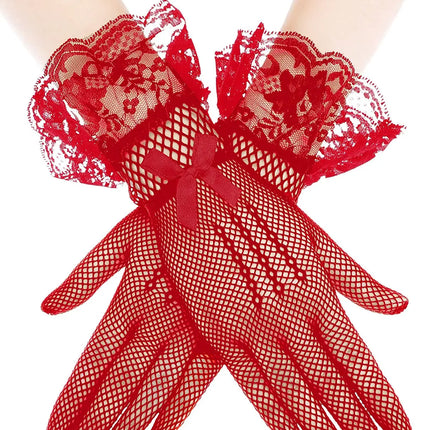 Fancydresswale Lace Vintage Bridal Elegant Party Full Finger Gloves for Party, wedding and Anniversaries; Red Color fancydresswale.com