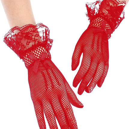 Fancydresswale Lace Vintage Bridal Elegant Party Full Finger Gloves for Party, wedding and Anniversaries; Red Color fancydresswale.com
