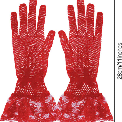 Fancydresswale Lace Vintage Bridal Elegant Party Full Finger Gloves for Party, wedding and Anniversaries; Red Color fancydresswale.com
