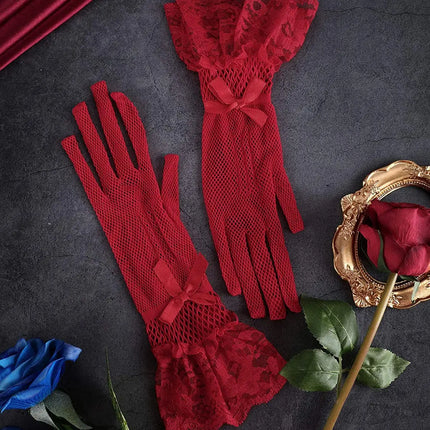 Fancydresswale Lace Vintage Bridal Elegant Party Full Finger Gloves for Party, wedding and Anniversaries; Red Color fancydresswale.com