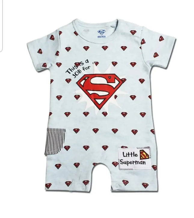 Fancydresswale Superman Theme Light Blue Romper for Infants and Newborns Fancydresswale.com