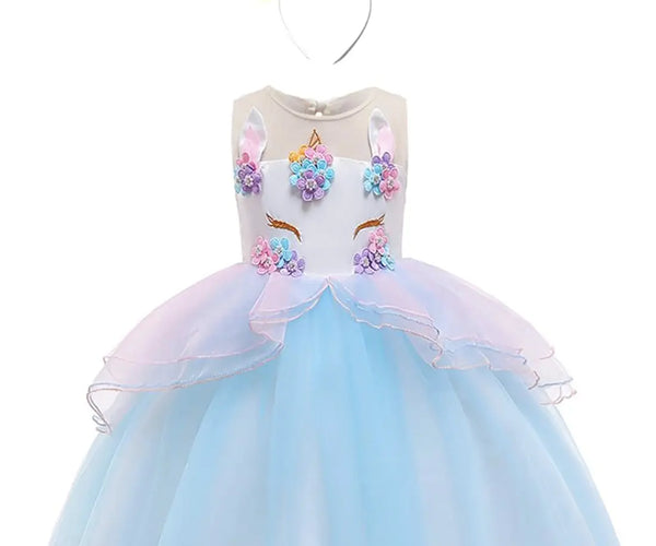 Fancydresswale Unicorn Blue dress for Girls with headband