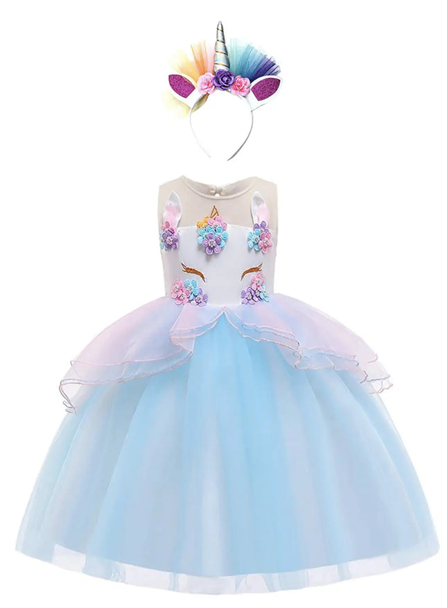 Fancydresswale Unicorn Blue dress for Girls with headband Fancydresswale.com
