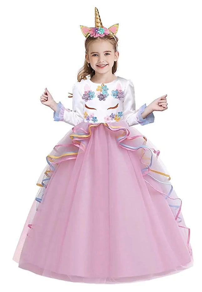 Fancydresswale Unicorn dress for Girls Gown Style Full sleeves with headband, Pink Fancydresswale.com