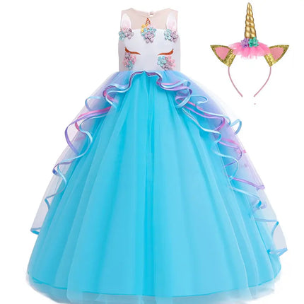 Fancydresswale Unicorn dress for Girls Gown Style half sleeves with headband, Blue fancydresswale.com