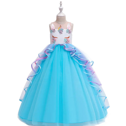 Fancydresswale Unicorn dress for Girls Gown Style half sleeves with headband, Blue fancydresswale.com