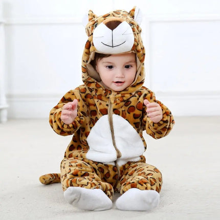 Fancydresswale Unisex Baby Flannel Jumpsuit Leopard Style Cosplay Clothes Bunting Outfits Snowsuit Hooded Romper Outwear (Leopard) Fancydresswale.com