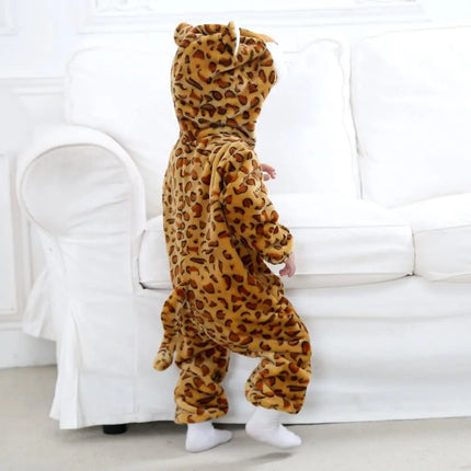 Fancydresswale Unisex Baby Flannel Jumpsuit Leopard Style Cosplay Clothes Bunting Outfits Snowsuit Hooded Romper Outwear (Leopard) Fancydresswale.com