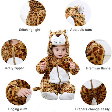 Fancydresswale Unisex Baby Flannel Jumpsuit Leopard Style Cosplay Clothes Bunting Outfits Snowsuit Hooded Romper Outwear (Leopard) Fancydresswale.com