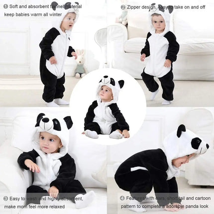 Fancydresswale Unisex Baby Flannel Jumpsuit Panda Style Cosplay Clothes Bunting Outfits Snowsuit Hooded Romper Outwear (Black & White Panda) Fancydresswale.com