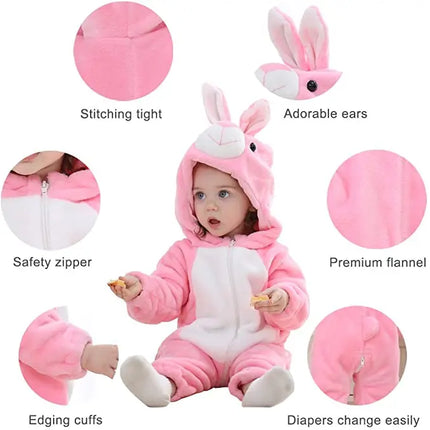 Fancydresswale Unisex Baby Flannel Jumpsuit Pink Rabbit Style Cosplay Clothes Bunting Outfits Snowsuit Hooded Romper Outwear (Pink Rabbit) Fancydresswale.com