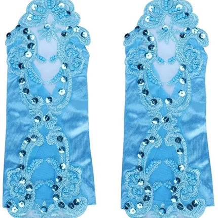 Fancydresswale Women Evening Opera Satin Gloves Fingerless Gathered Lace Sequins Bridal and Costume Party Gloves Fancydresswale