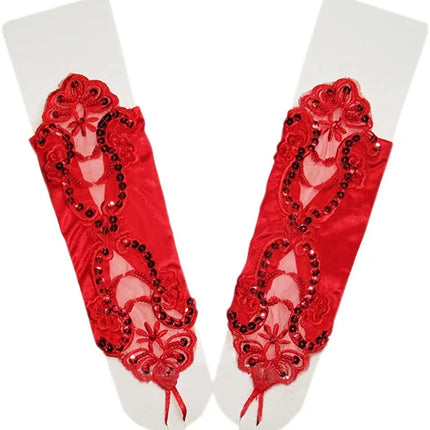 Fancydresswale Women Evening Opera Satin Gloves Fingerless Gathered Lace Sequins Bridal and Costume Party Gloves Fancydresswale
