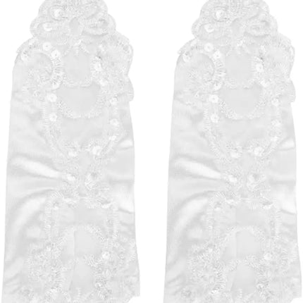 Fancydresswale Women Evening Opera Satin Gloves Fingerless Gathered Lace Sequins Bridal and Costume Party Gloves Fancydresswale