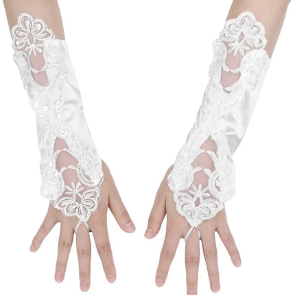 Fancydresswale Women Evening Opera Satin Gloves Fingerless Gathered Lace Sequins Bridal and Costume Party Gloves Fancydresswale