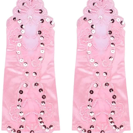 Fancydresswale Women Evening Opera Satin Gloves Fingerless Gathered Lace Sequins Bridal and Costume Party Gloves Fancydresswale