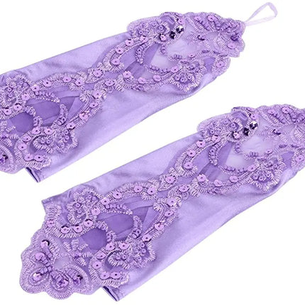 Fancydresswale Women Evening Opera Satin Gloves Fingerless Gathered Lace Sequins Bridal and Costume Party Gloves Fancydresswale