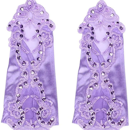 Fancydresswale Women Evening Opera Satin Gloves Fingerless Gathered Lace Sequins Bridal and Costume Party Gloves Fancydresswale