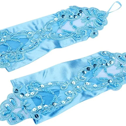Fancydresswale Women Evening Opera Satin Gloves Fingerless Gathered Lace Sequins Bridal and Costume Party Gloves Fancydresswale