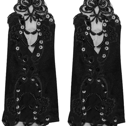 Fancydresswale Women Evening Opera Satin Gloves Fingerless Gathered Lace Sequins Bridal and Costume Party Gloves Fancydresswale