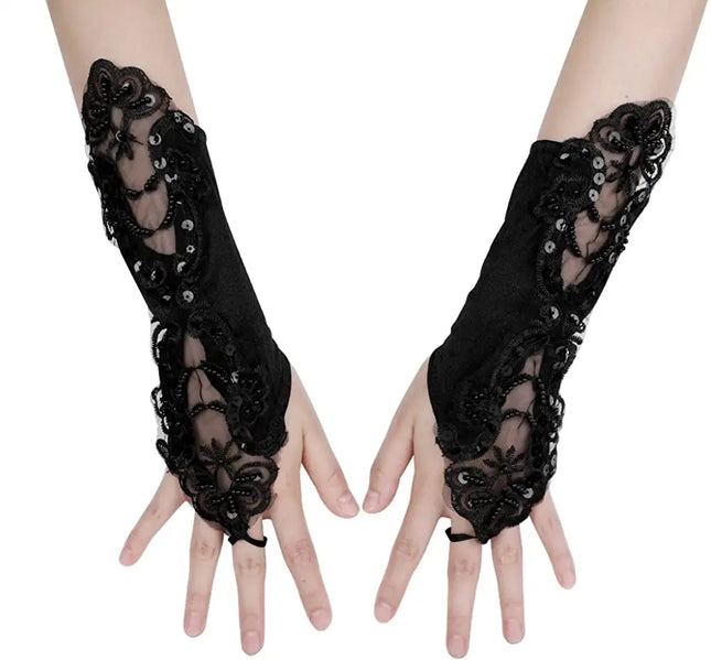 Fancydresswale Women Evening Opera Satin Gloves Fingerless Gathered Lace Sequins Bridal and Costume Party Gloves Fancydresswale