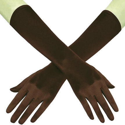 Fancydresswale hand Gloves for women for parties, long colourful satin hand cover 38 cm ; Coffee fancydresswale.com