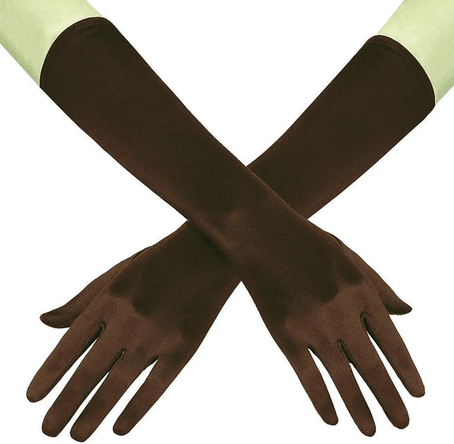 Fancydresswale hand Gloves for women for parties, long colourful satin hand cover 38 cm ; Coffee fancydresswale.com