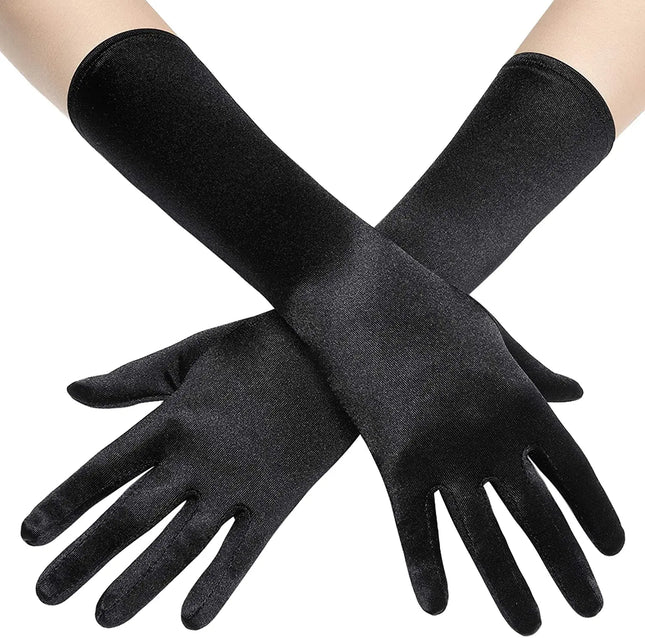 Fancydresswale hand Gloves for women for parties, long colourful satin hand cover 38 cm; Black fancydresswale.com
